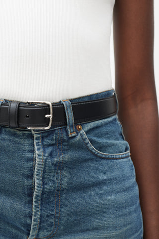 The Row Black 
Silver Leather Belt