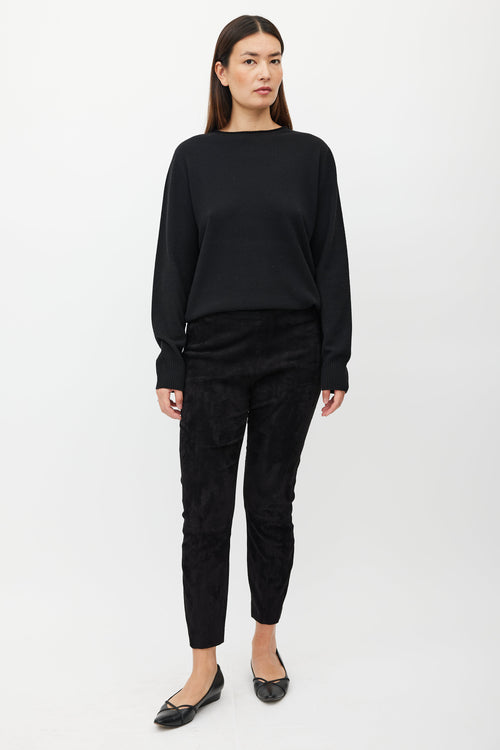 The Row Black Suede Slim Trouser