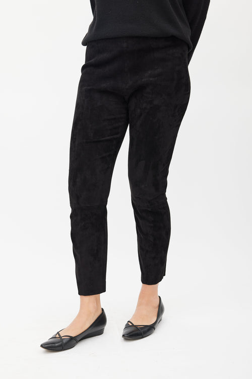 The Row Black Suede Slim Trouser