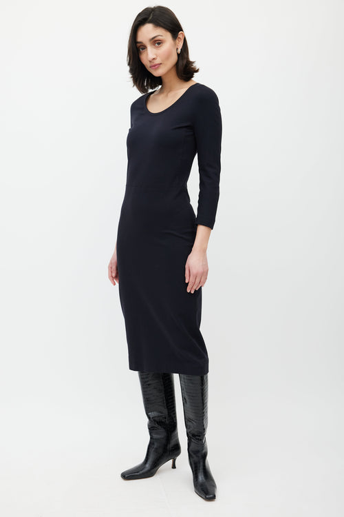 The Row Black Three Quarter Sleeve Dress