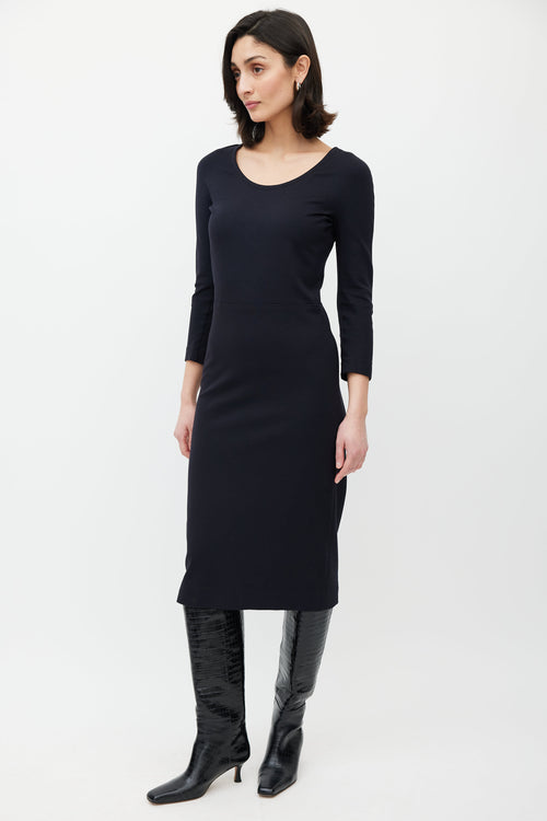 The Row Black Three Quarter Sleeve Dress