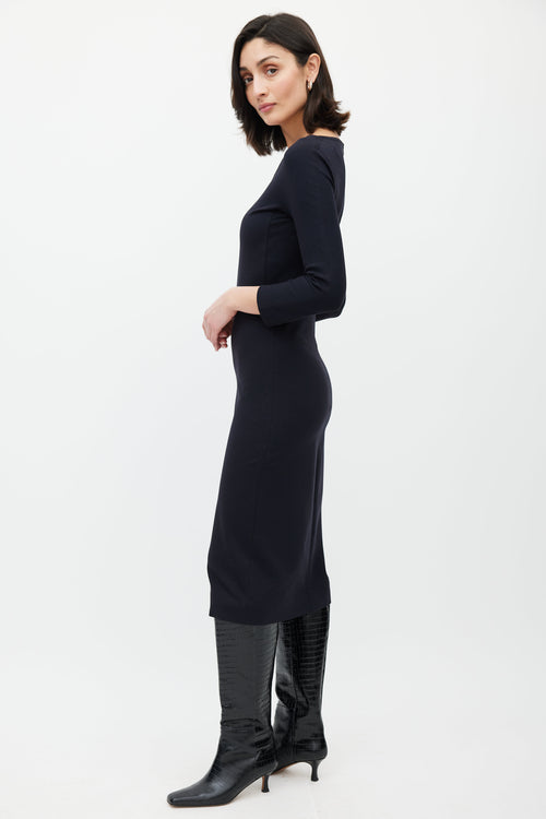 The Row Black Three Quarter Sleeve Dress