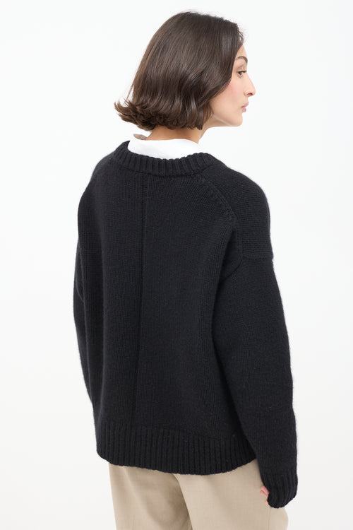 The Row Black Wool 
Cashmere Davion V-Neck Sweater