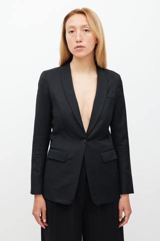 The Row Black Wool 
Satin Shawl Collar Blazer