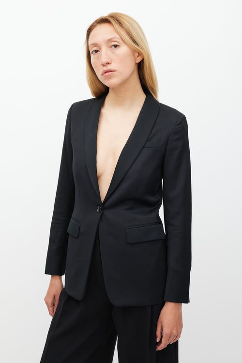 The Row Black Wool 
Satin Shawl Collar Blazer