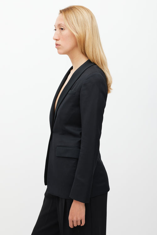 The Row Black Wool 
Satin Shawl Collar Blazer