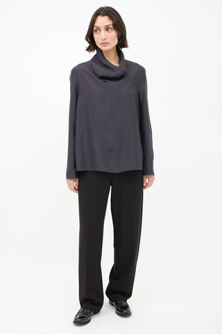 The Row Black Wool 
Silk High Cowl Neck Top