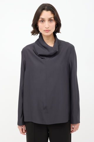 The Row Black Wool 
Silk High Cowl Neck Top