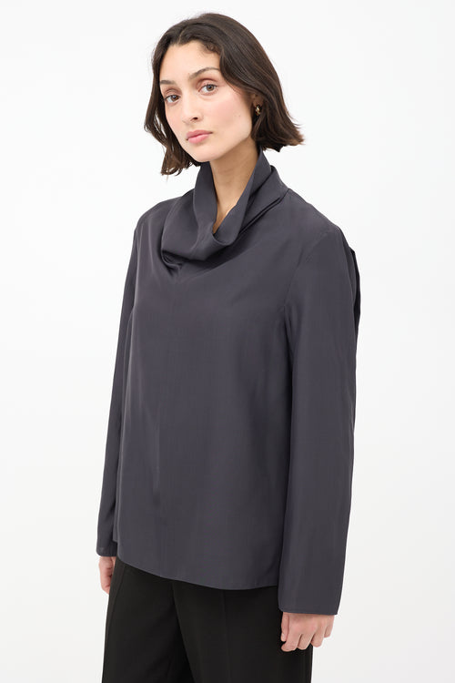 The Row Black Wool 
Silk High Cowl Neck Top