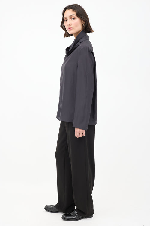 The Row Black Wool 
Silk High Cowl Neck Top