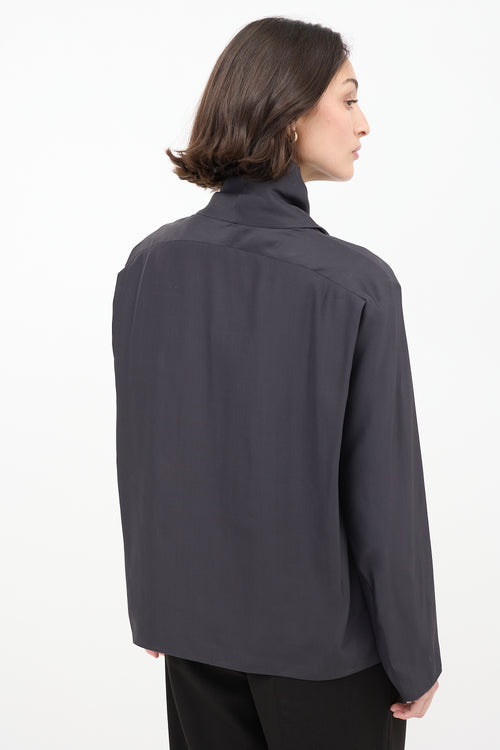 The Row Black Wool 
Silk High Cowl Neck Top