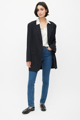 The Row Black Wool Single Button Blazer