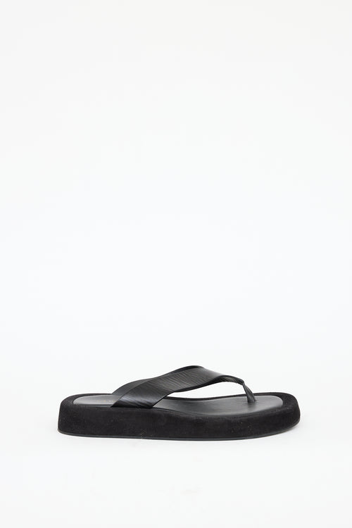 The Row Black Leather Ginza Sandal