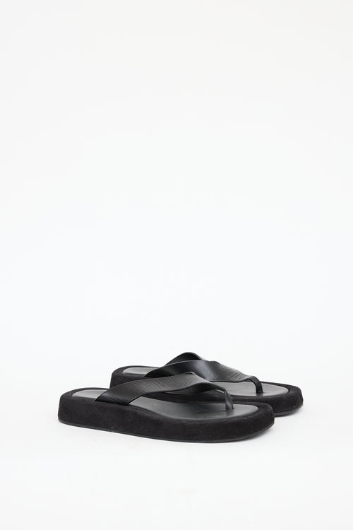 The Row Black Leather Ginza Sandal