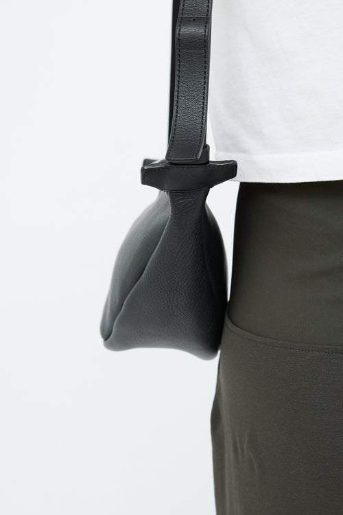 The Row Black Leather Slouchy Banana Bag