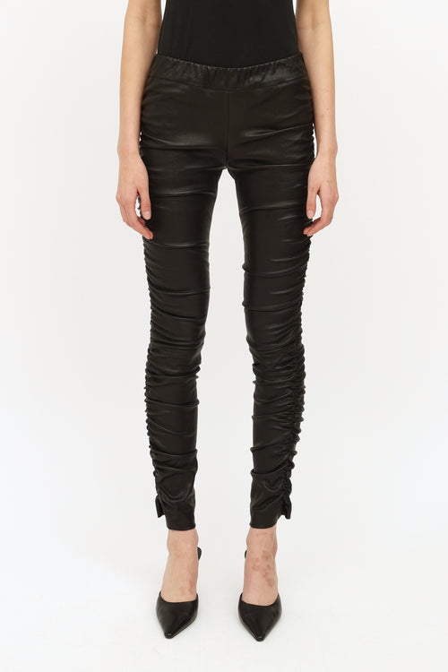 The Row Black Leather Ruched Leggings