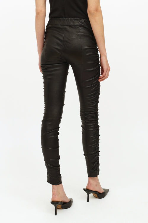 The Row Black Leather Ruched Leggings