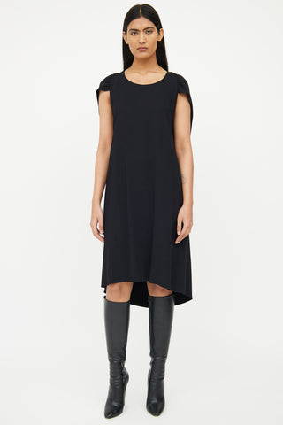 The Row Black Ruched Short Sleeve Dress