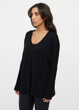 The Row Black Wool Rib Knit Sweater