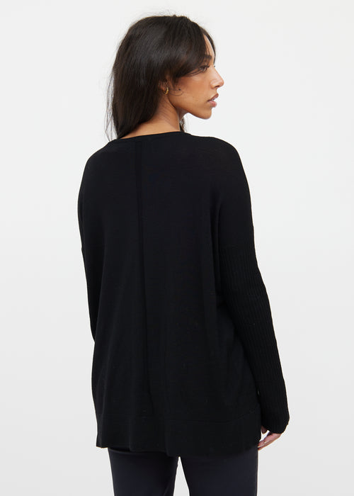 The Row Black Wool Rib Knit Sweater