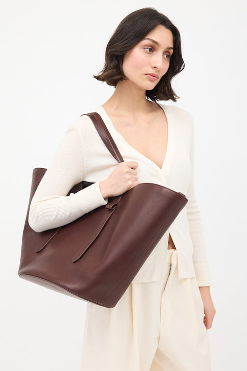 The Row Burgundy Leather Jasper Tote