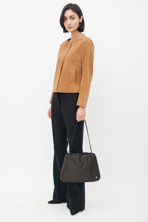 The Row Brown Nylon XL Bourse Shoulder Bag