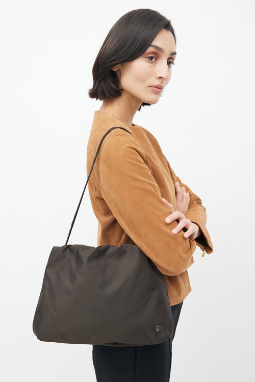 The Row Brown Nylon XL Bourse Shoulder Bag