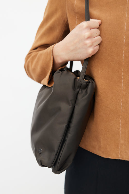 The Row Brown Nylon XL Bourse Shoulder Bag