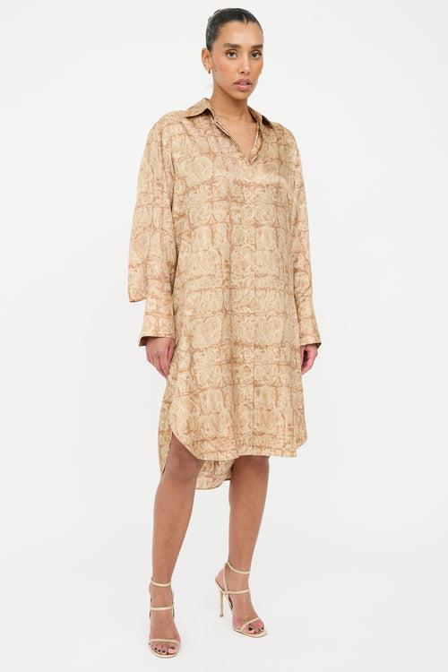 The Row Beige Silk Sonia Marbled Shirt Dress