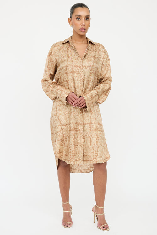 The Row Beige Silk Sonia Marbled Shirt Dress