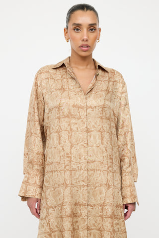 The Row Beige Silk Sonia Marbled Shirt Dress