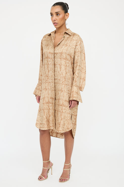 The Row Beige Silk Sonia Marbled Shirt Dress