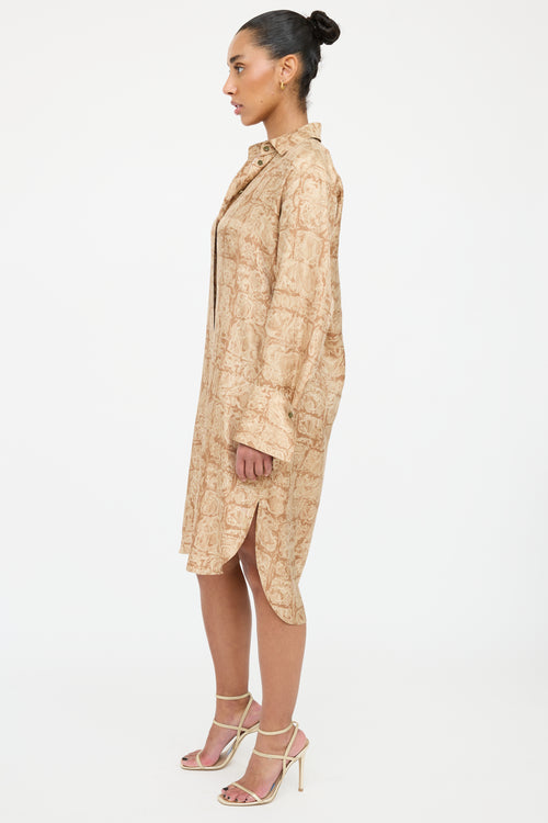 The Row Beige Silk Sonia Marbled Shirt Dress