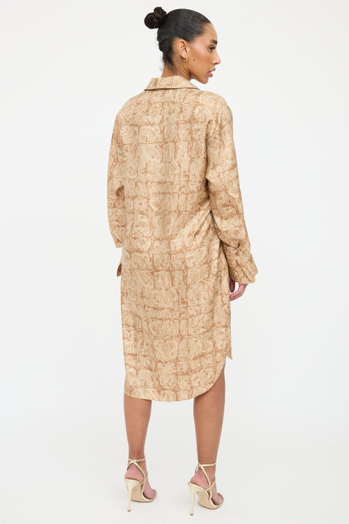 The Row Beige Silk Sonia Marbled Shirt Dress