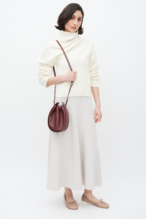 The Row Burgundy Leather Drawstring Pouch Bag