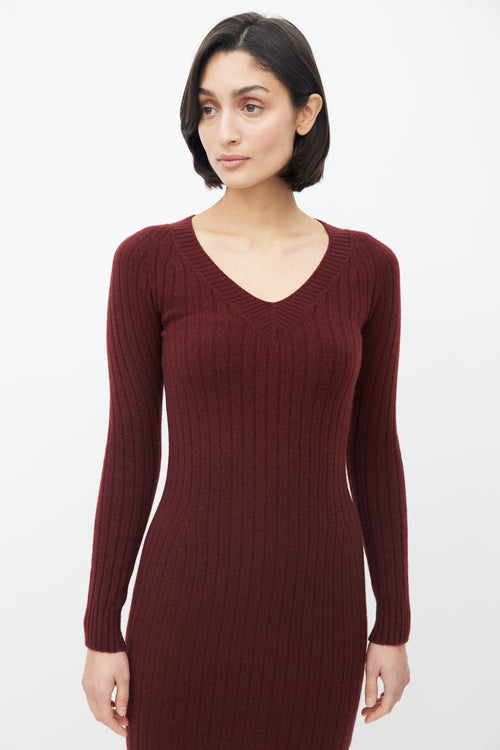 The Row Burgundy Ribbed Knit Sweater Dress