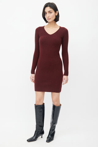 The Row Burgundy Ribbed Knit Sweater Dress