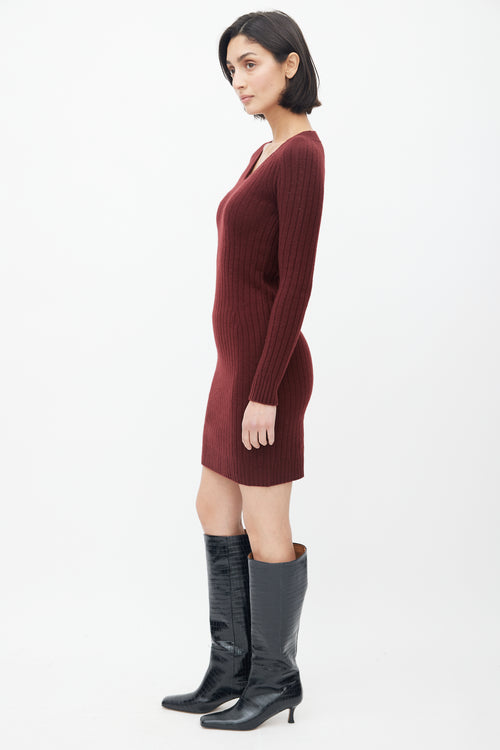 The Row Burgundy Ribbed Knit Sweater Dress