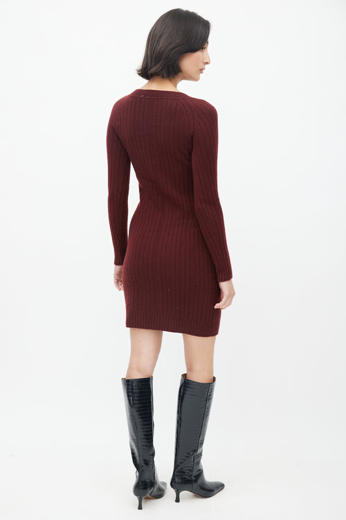 The Row Burgundy Ribbed Knit Sweater Dress