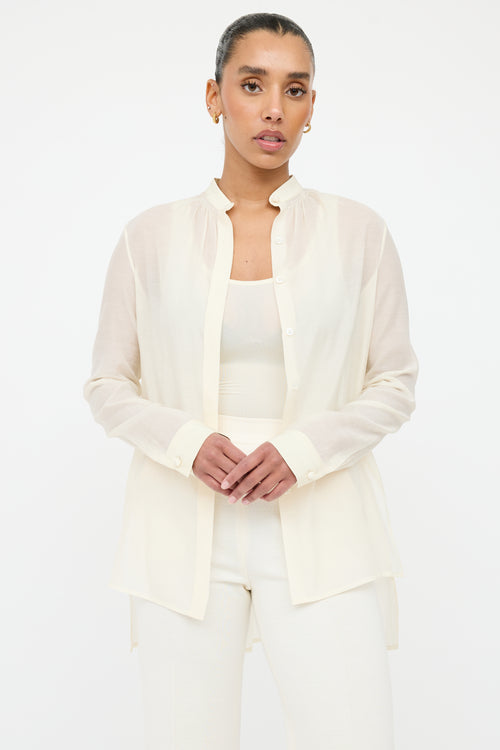 The Row Cream Sheer Smocked Shirt