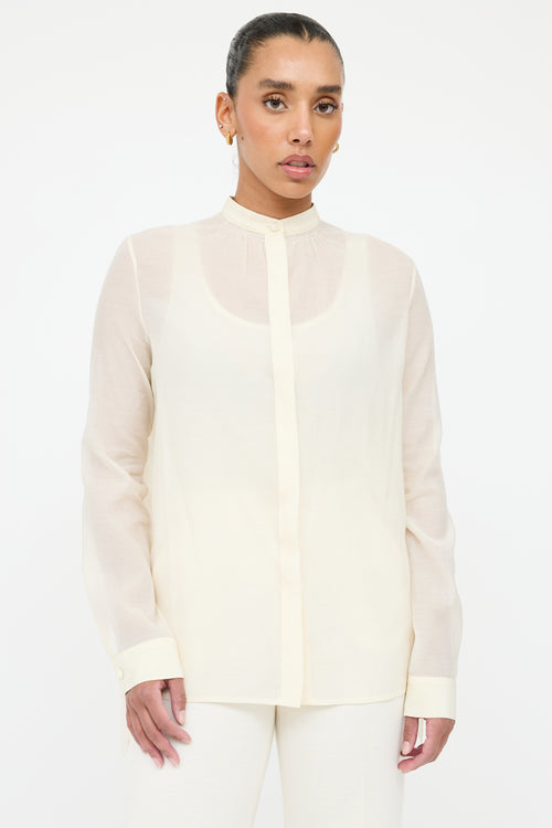 The Row Cream Sheer Smocked Shirt