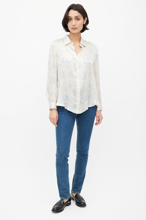 The Row Cream 
Blue Sea Print Shirt