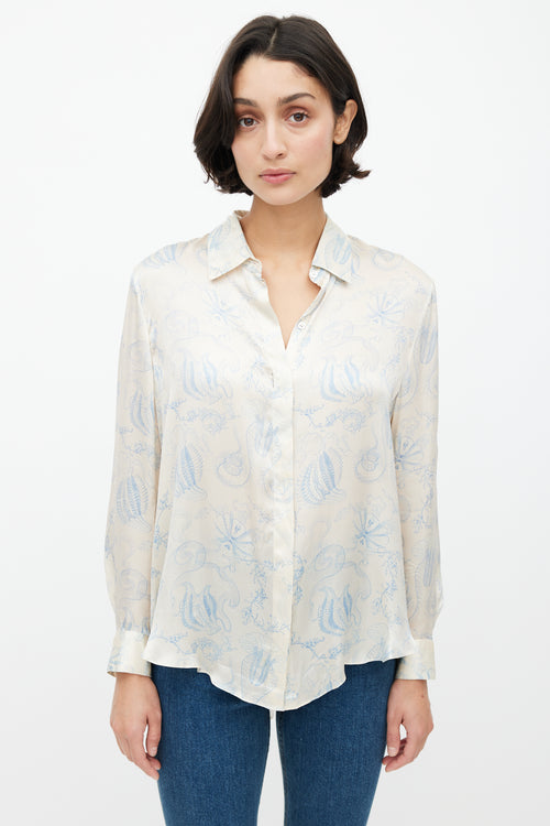 The Row Cream 
Blue Sea Print Shirt