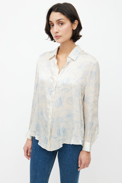 The Row Cream 
Blue Sea Print Shirt