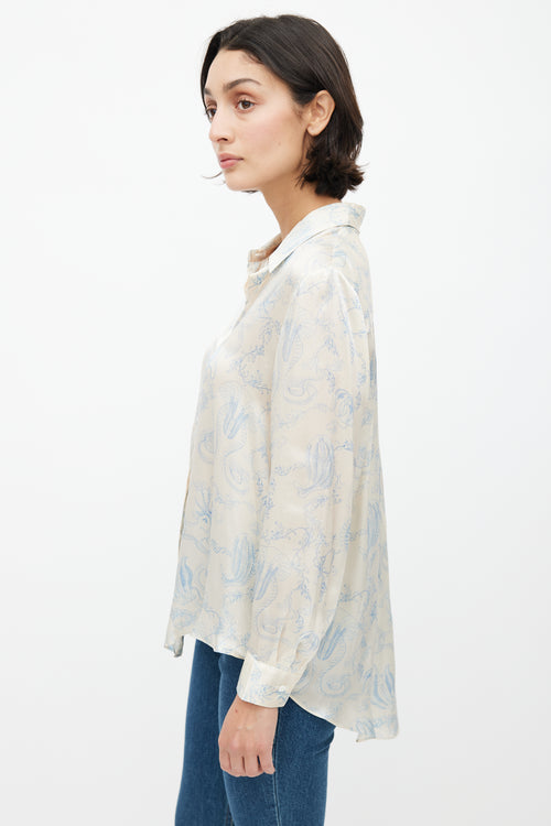 The Row Cream 
Blue Sea Print Shirt