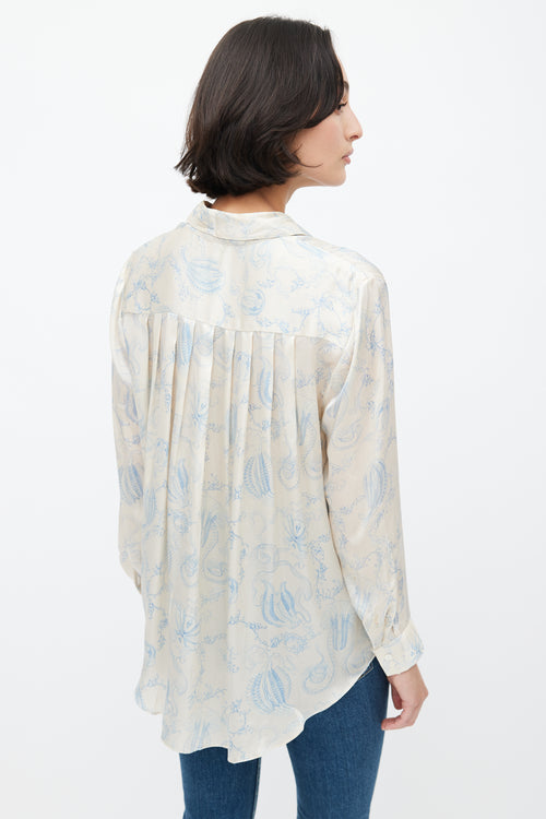 The Row Cream 
Blue Sea Print Shirt