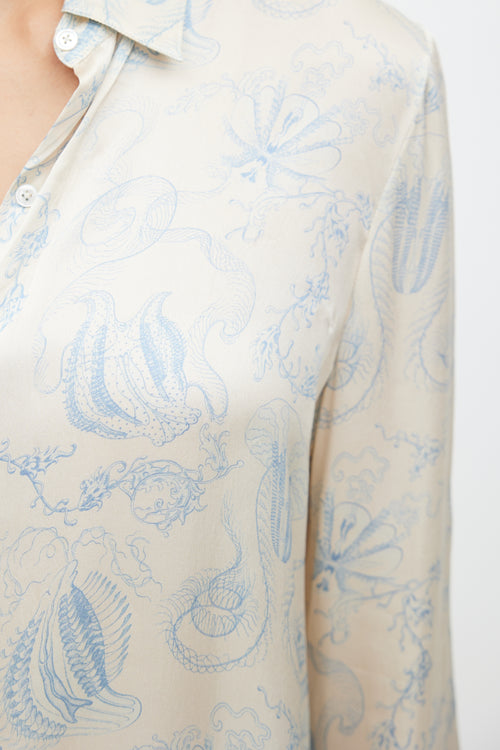 The Row Cream 
Blue Sea Print Shirt