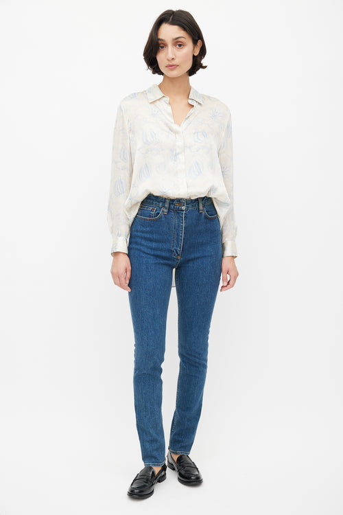 The Row Cream 
Blue Sea Print Shirt