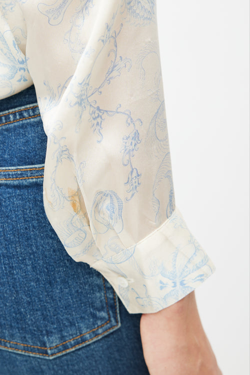 The Row Cream 
Blue Sea Print Shirt