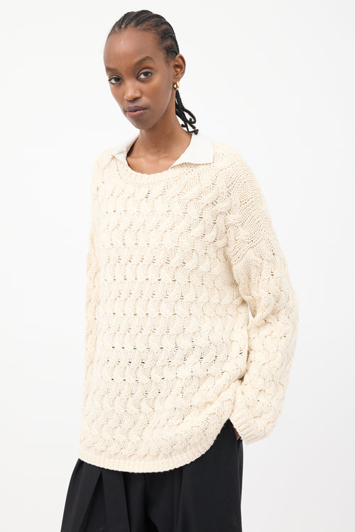 The Row Cream Cashmere 
Silk Sweater